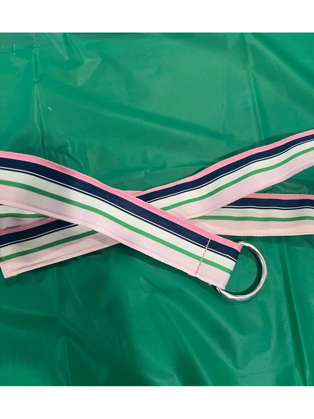 J. Crew Pink Navy Green Striped D-Ring Belt 38”